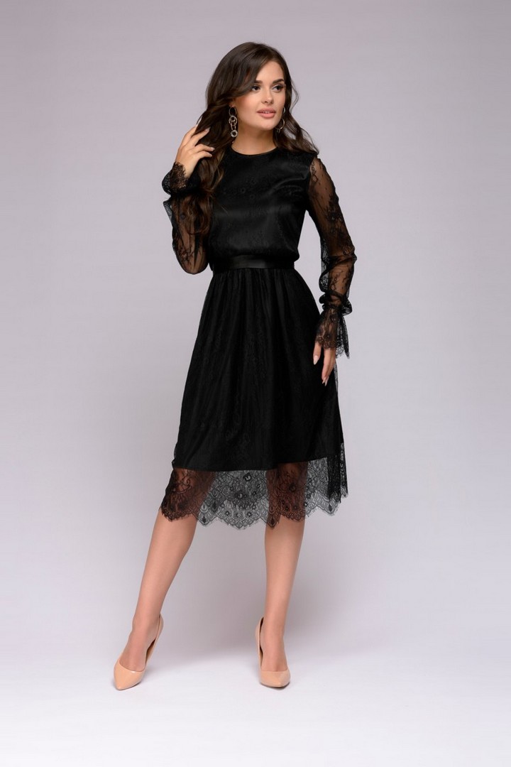 Фото товара 21187, платье черное кружевное длины миди